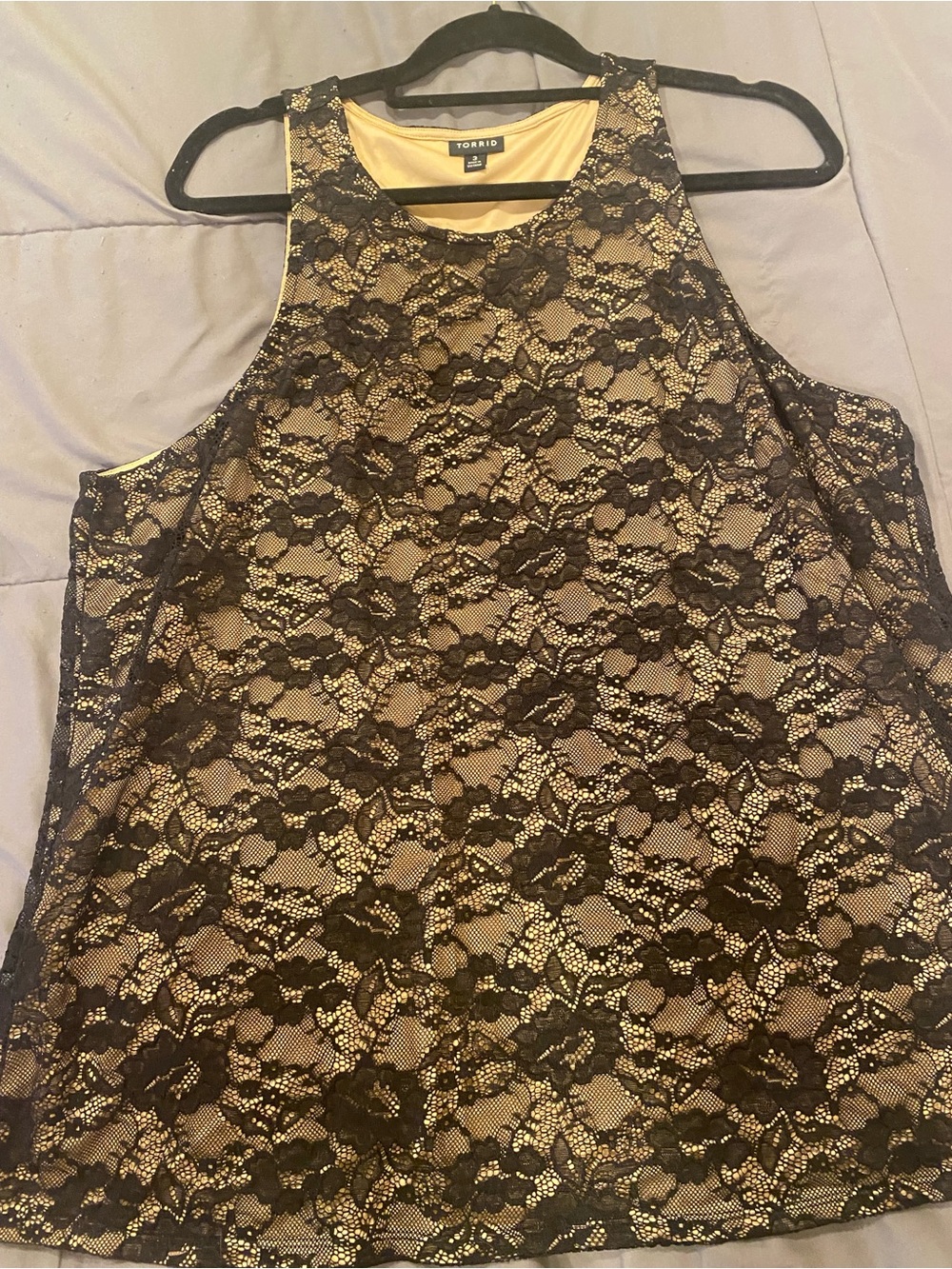 Torrid Black Lace Overlay Tank with Gold Lining